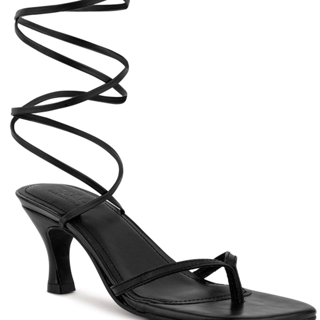 Black Kitten Heel Lace Up Sandal