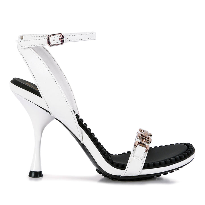 White Mid Heeled Sandals