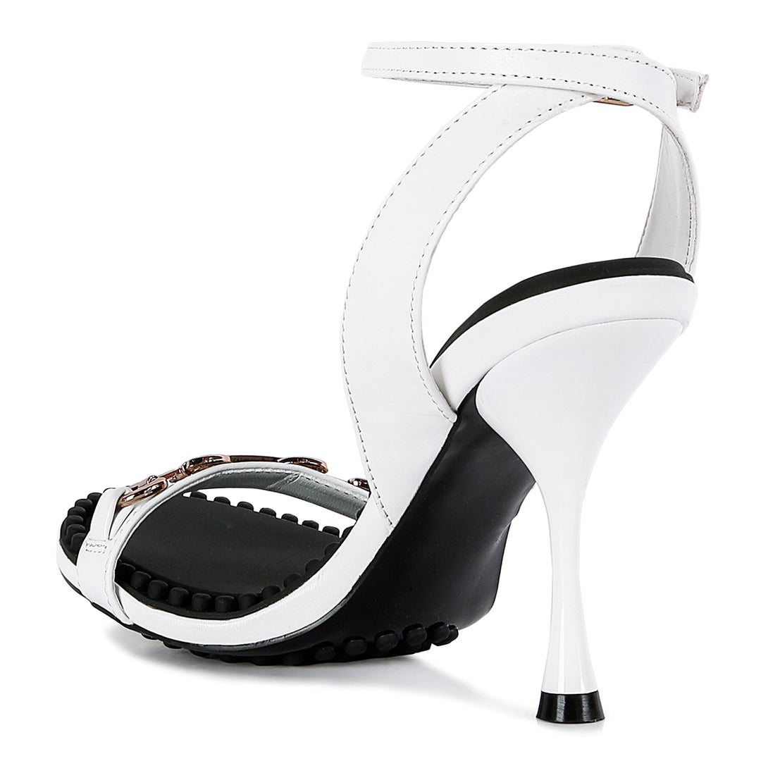 White Mid Heeled Sandals