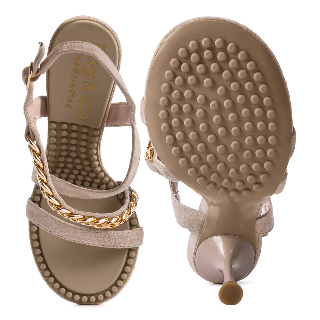 Beige Metal Chain Mid Heel Sandal