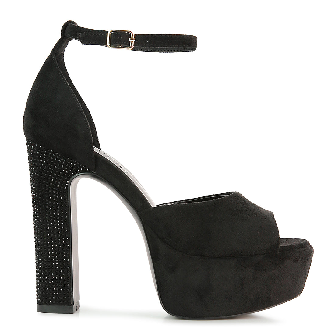 Black Studded Suede High Block Heeled Sandals