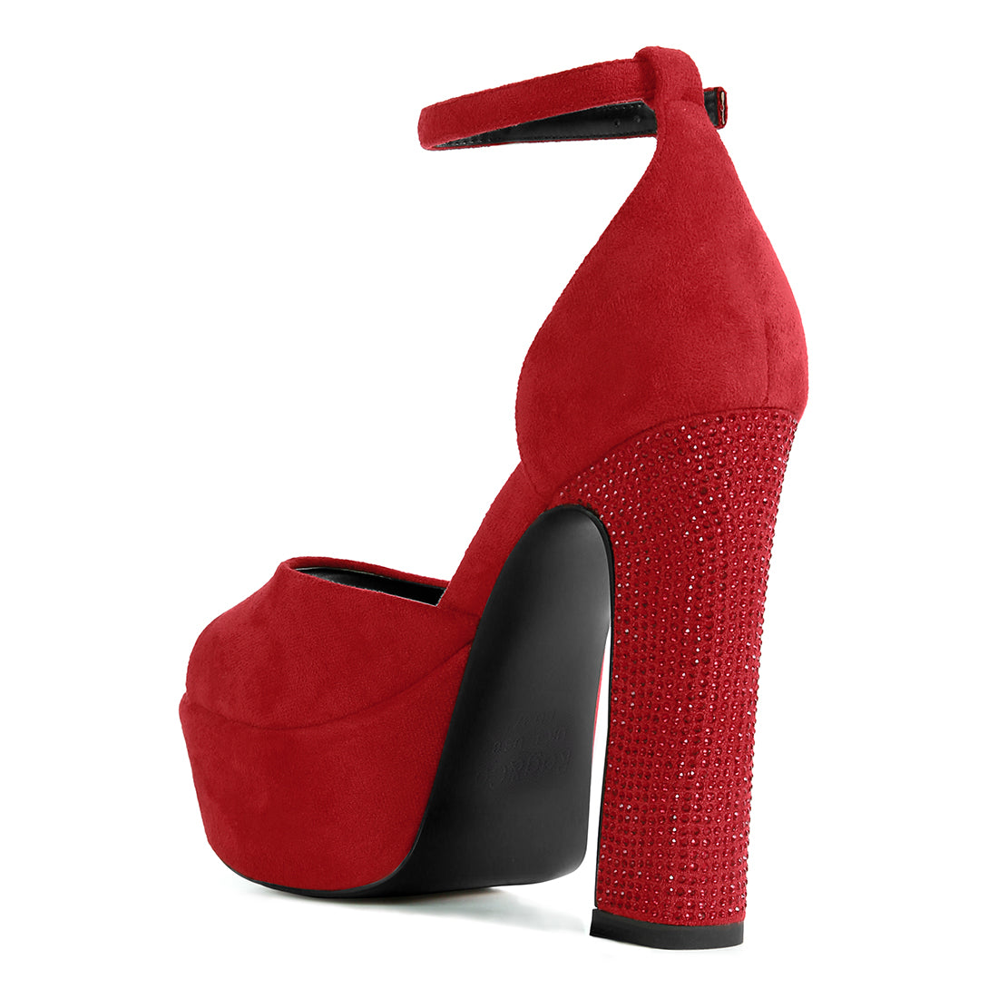 Red Studded Suede High Block Heeled Sandals