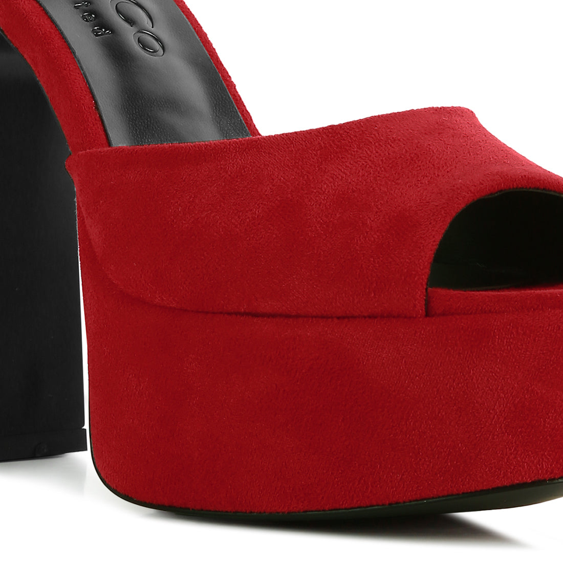 Red Studded Suede High Block Heeled Sandals