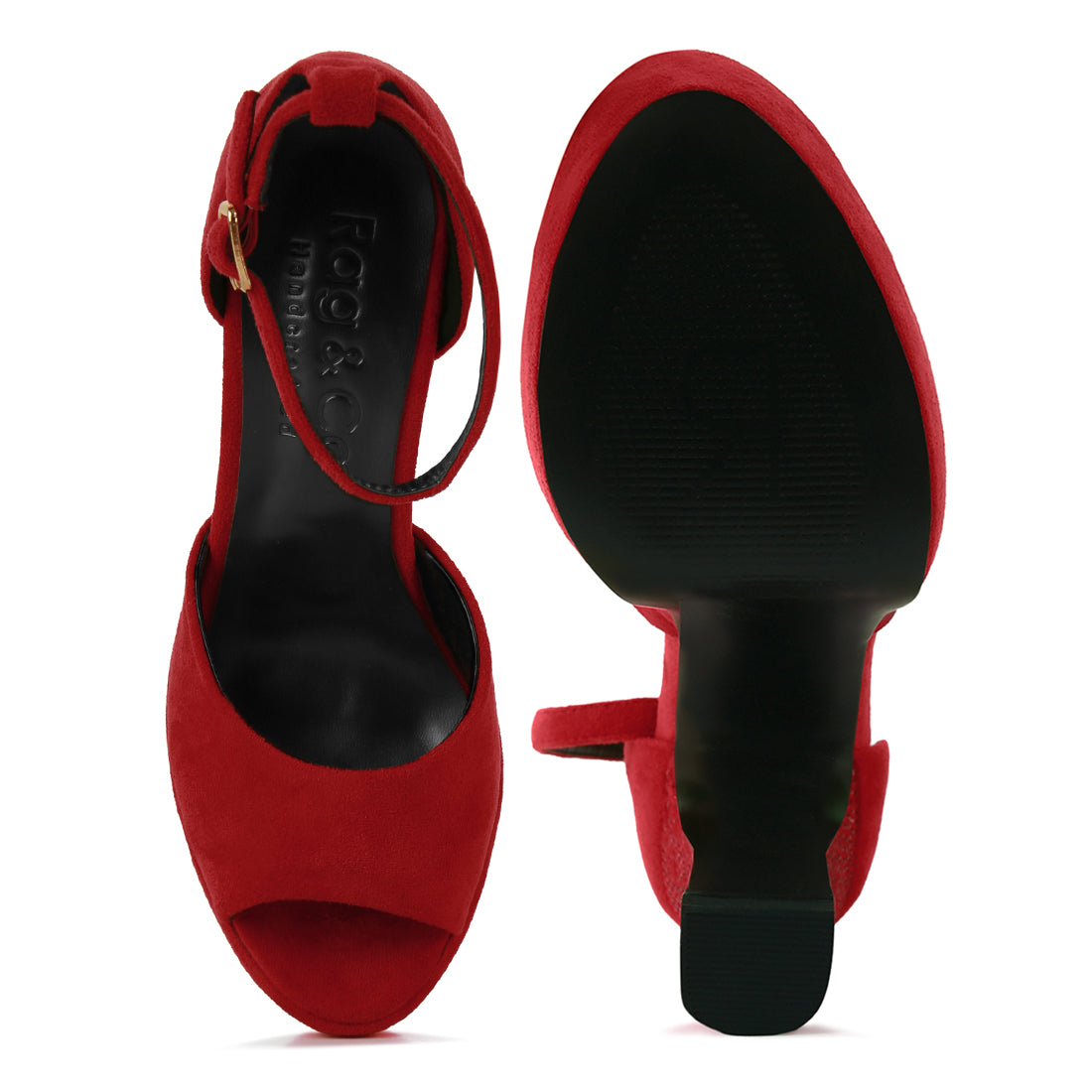 Red Studded Suede High Block Heeled Sandals