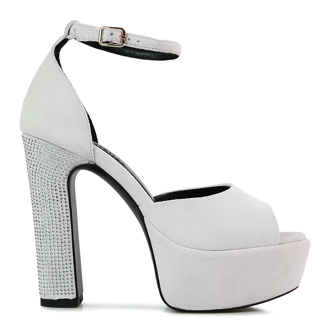 White Studded Suede High Block Heeled Sandals
