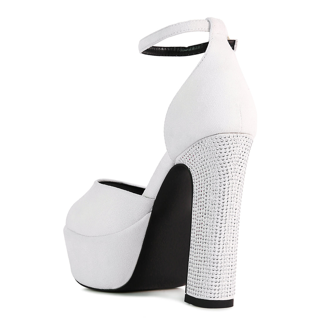 White Studded Suede High Block Heeled Sandals