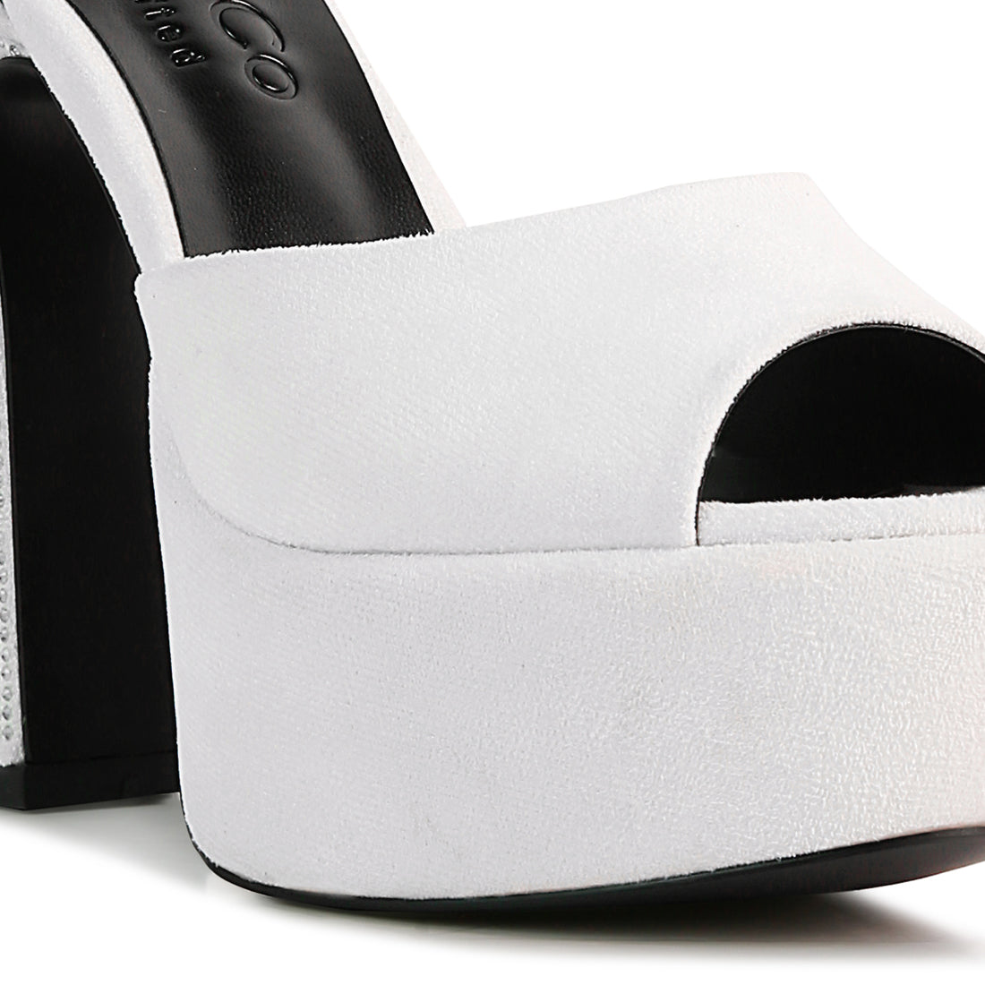 White Studded Suede High Block Heeled Sandals