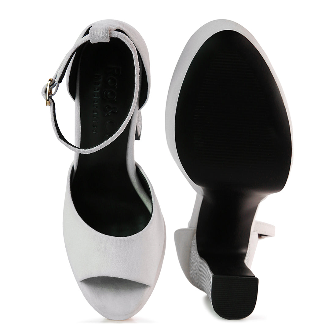 White Studded Suede High Block Heeled Sandals