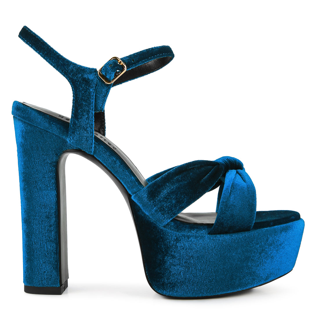 Royal Blue Velvet High Block Heeled Sandals