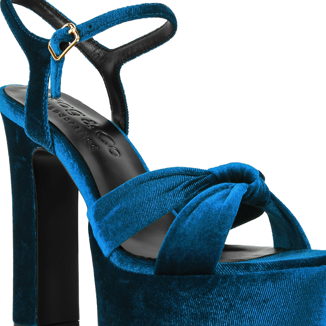 Royal Blue Velvet High Block Heeled Sandals