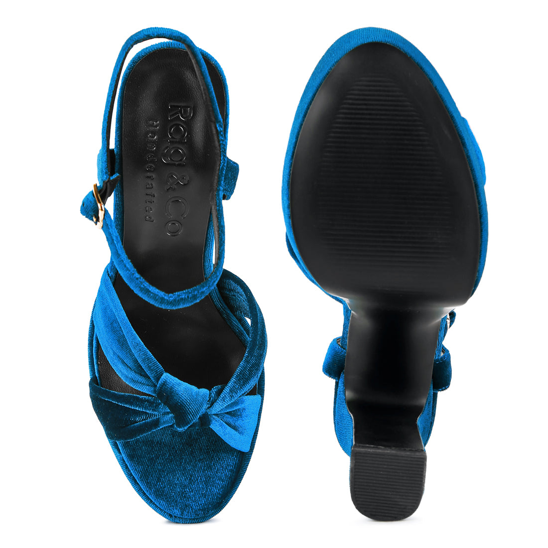 Royal Blue Velvet High Block Heeled Sandals