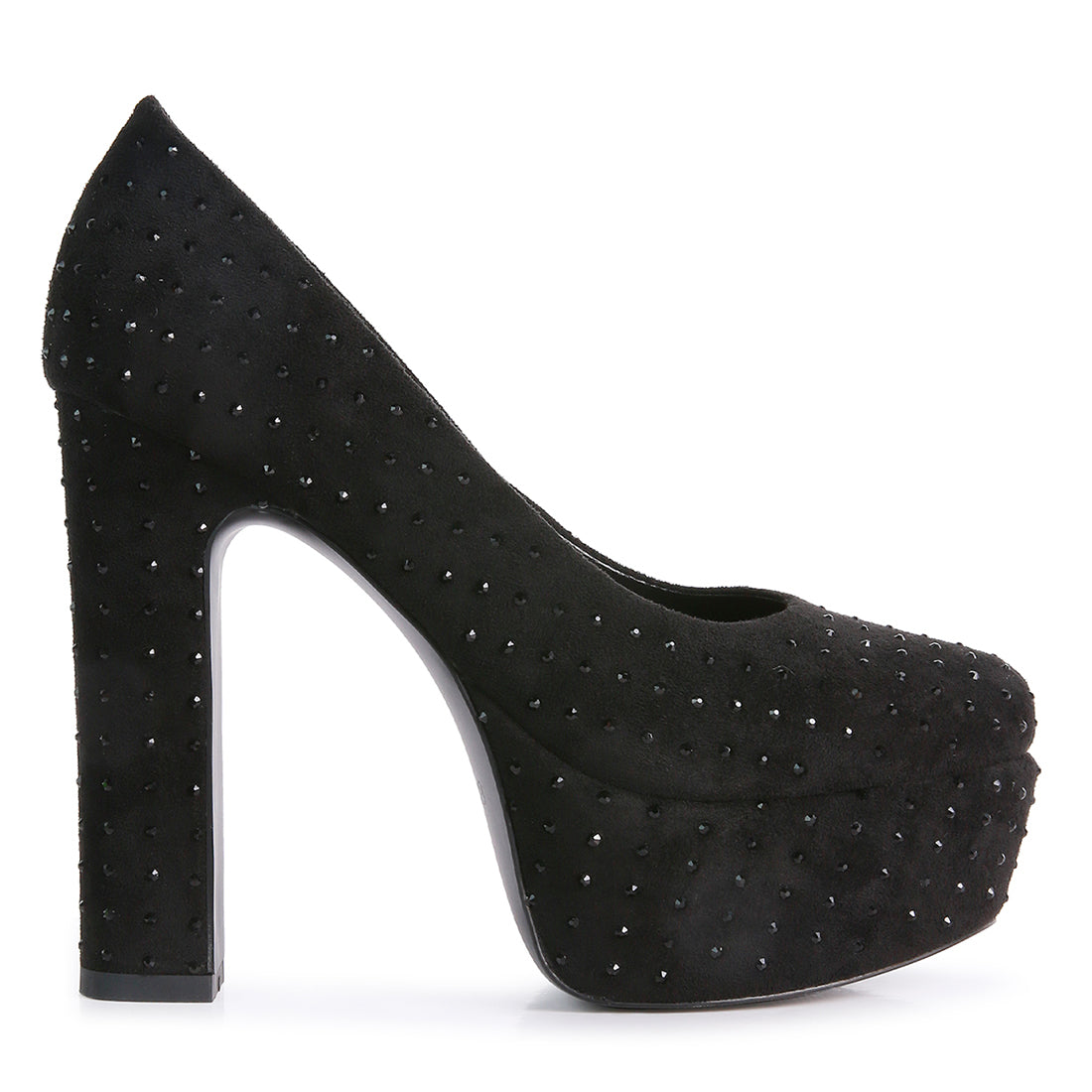 Black Diamante Platform Heel Block Pumps