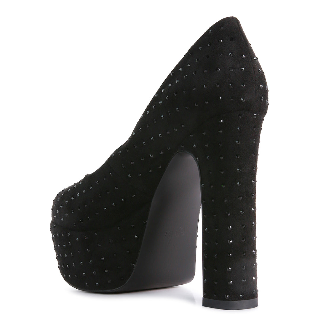 Black Diamante Platform Heel Block Pumps