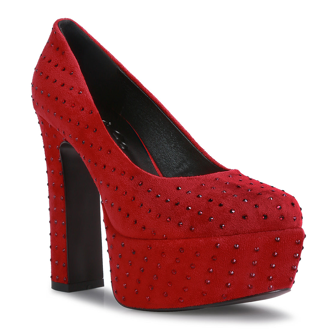 Red Diamante Platform Heel Block Pumps