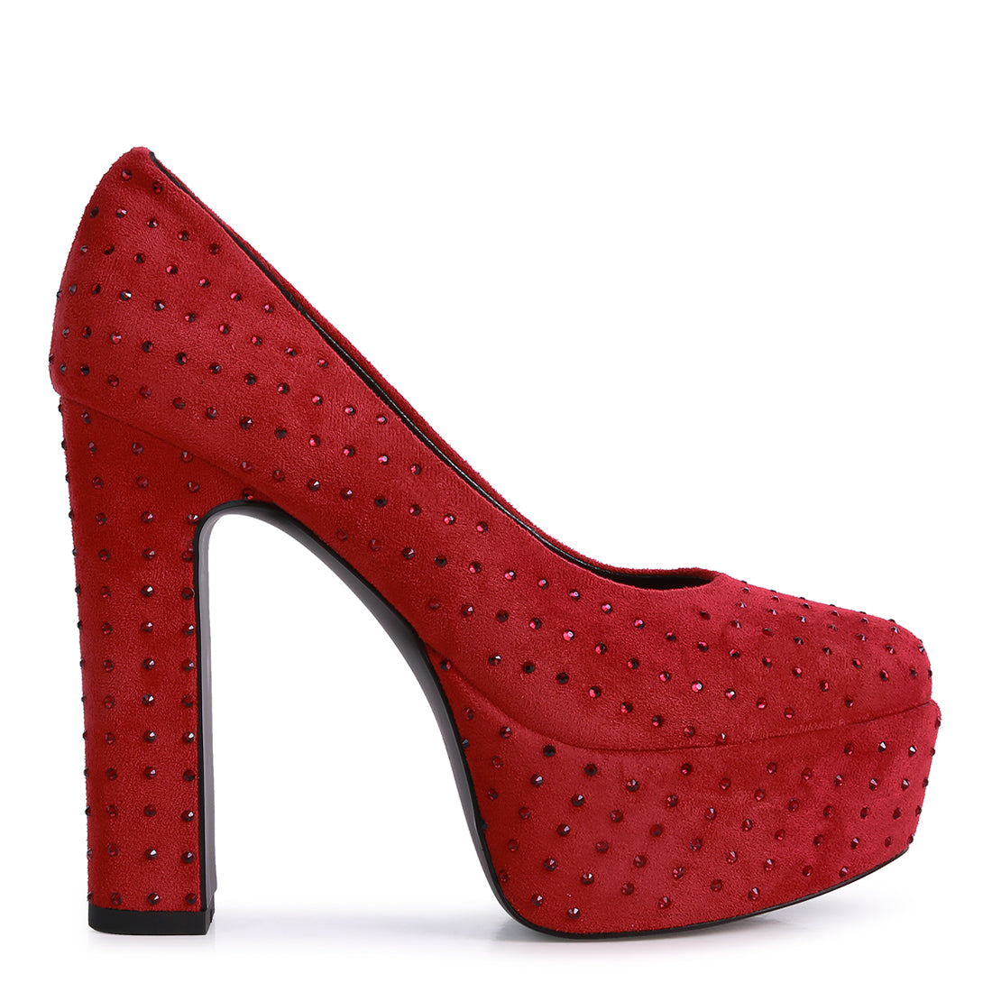 Red Diamante Platform Heel Block Pumps