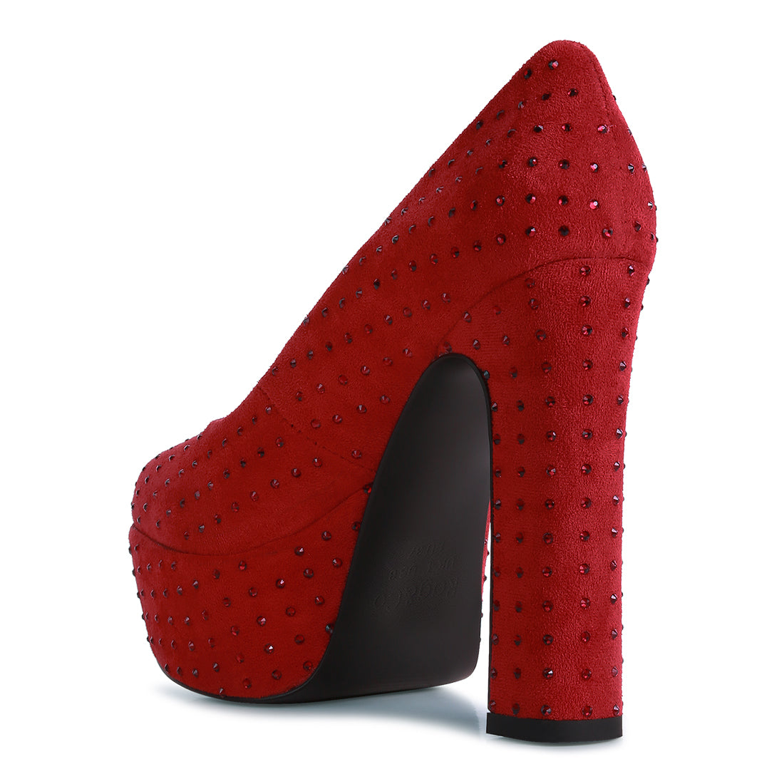Red Diamante Platform Heel Block Pumps