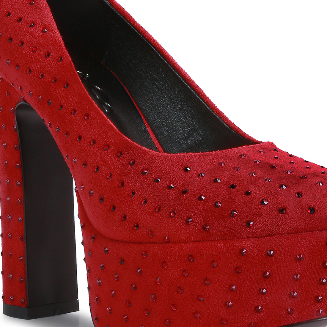 Red Diamante Platform Heel Block Pumps