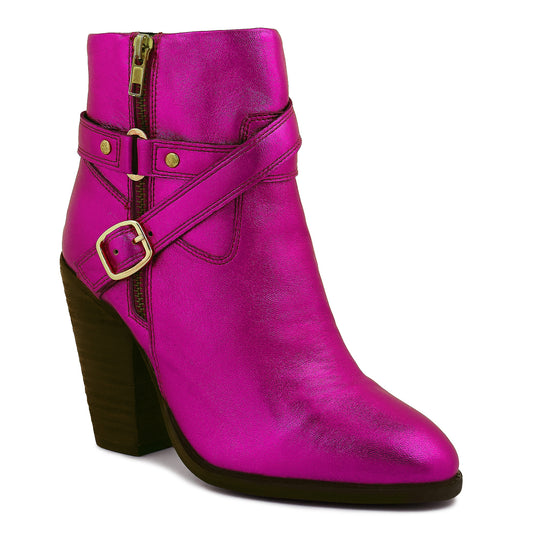 Cat-Track Fuchsia Metallic Leather Ankle Boots