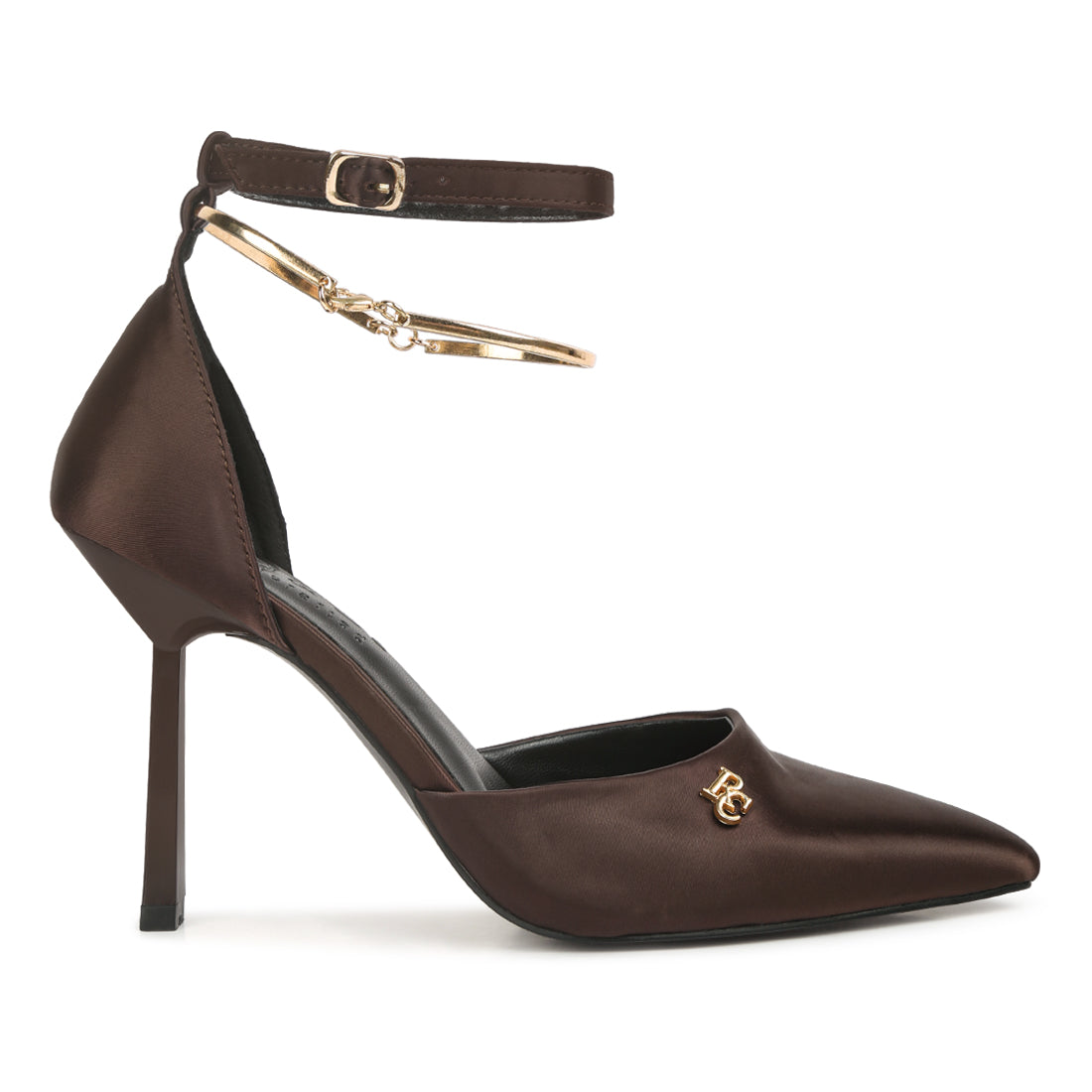 Satin High Heeled Anklet Sandals In Brown
