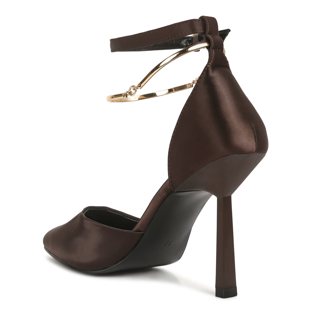 Satin High Heeled Anklet Sandals In Brown