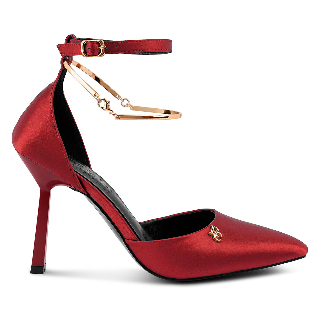 Satin High Heeled Anklet Sandals In Red