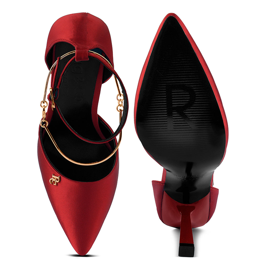Satin High Heeled Anklet Sandals In Red