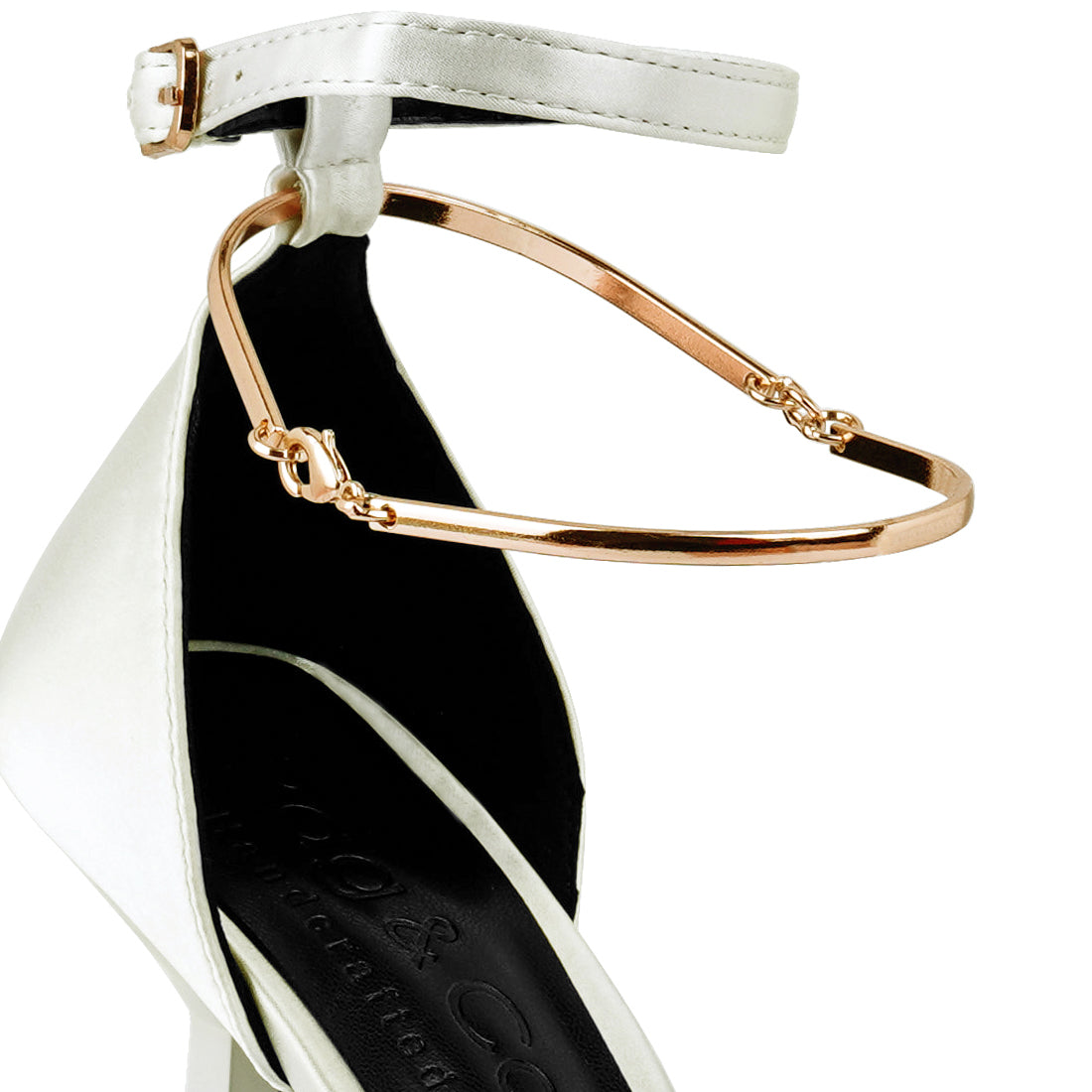 Satin High Heeled Anklet Sandals In White