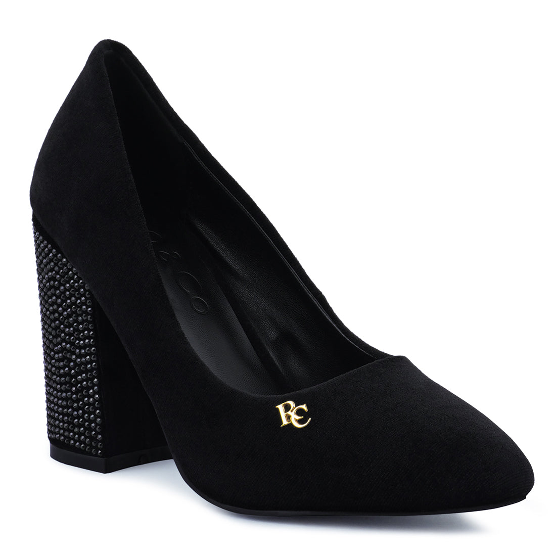 diamante block heeled pumps#color_black
