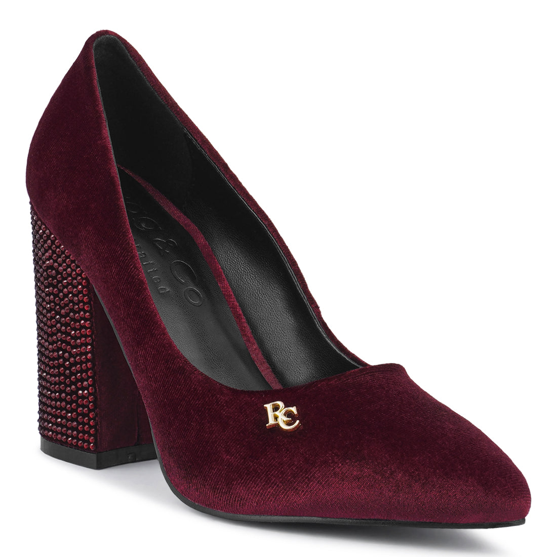 diamante block heeled pumps#color_burgundy