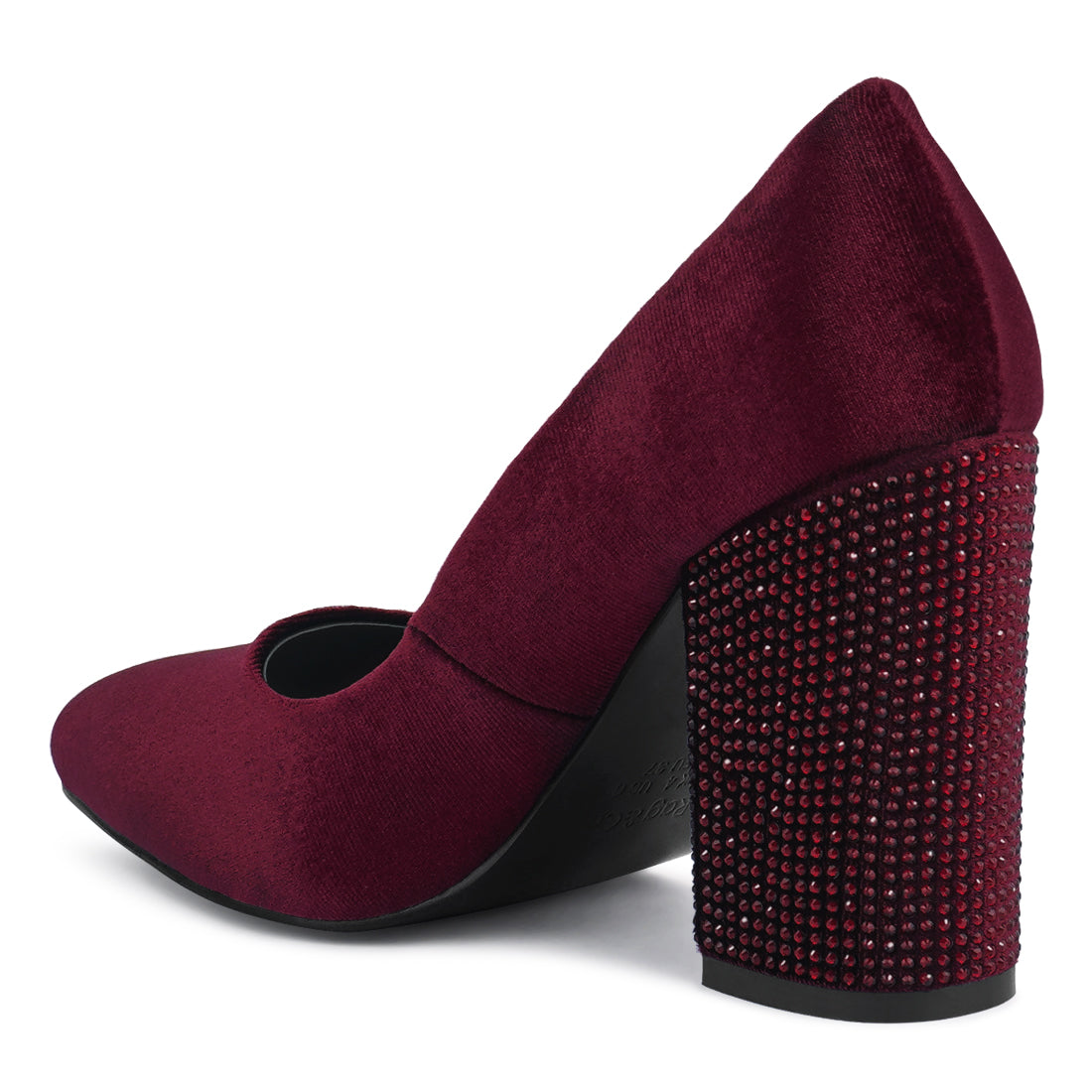 diamante block heeled pumps#color_burgundy