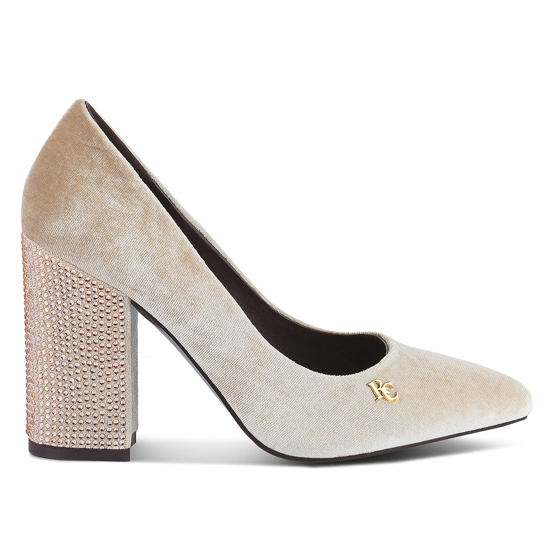 diamante block heeled pumps#color_beige