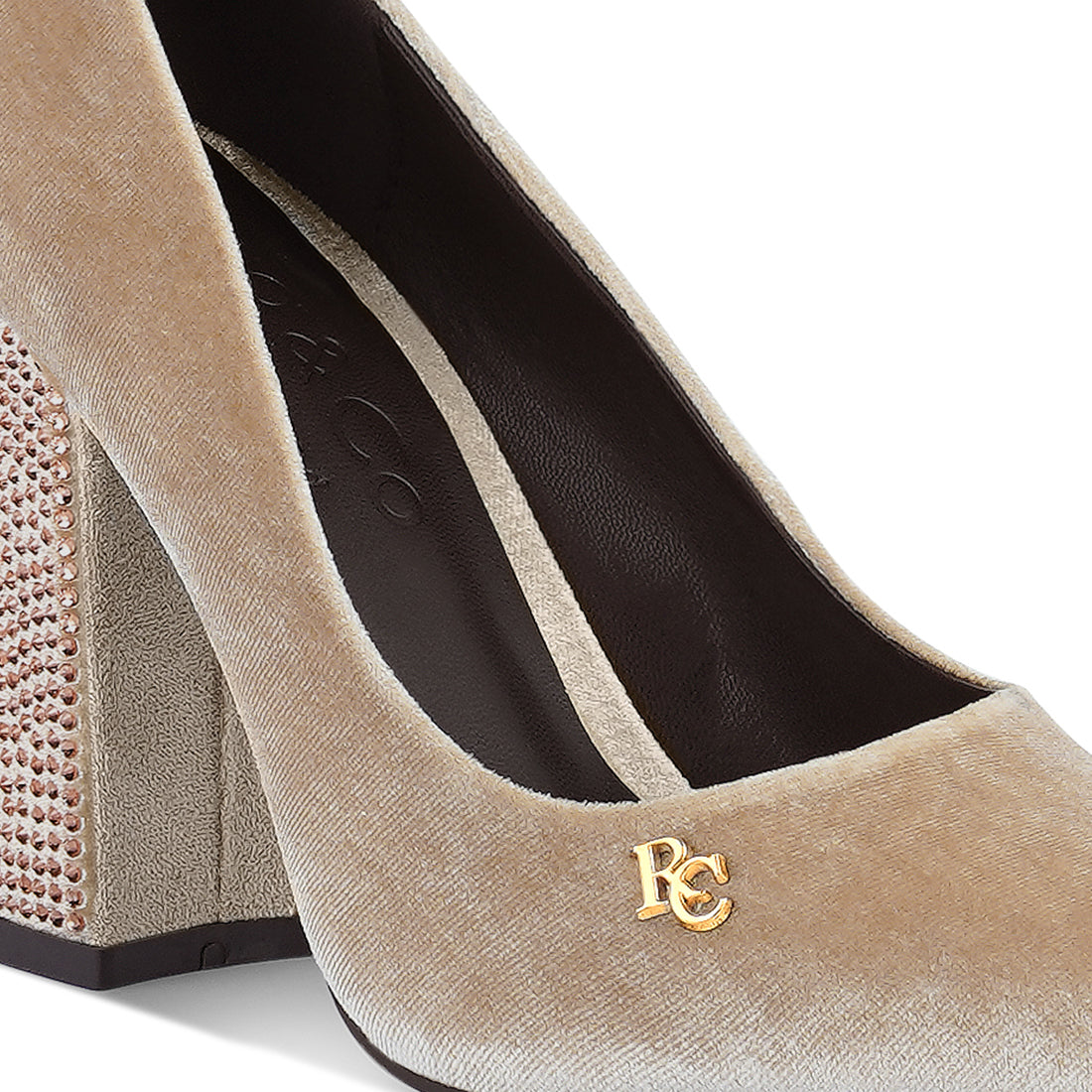 diamante block heeled pumps#color_beige