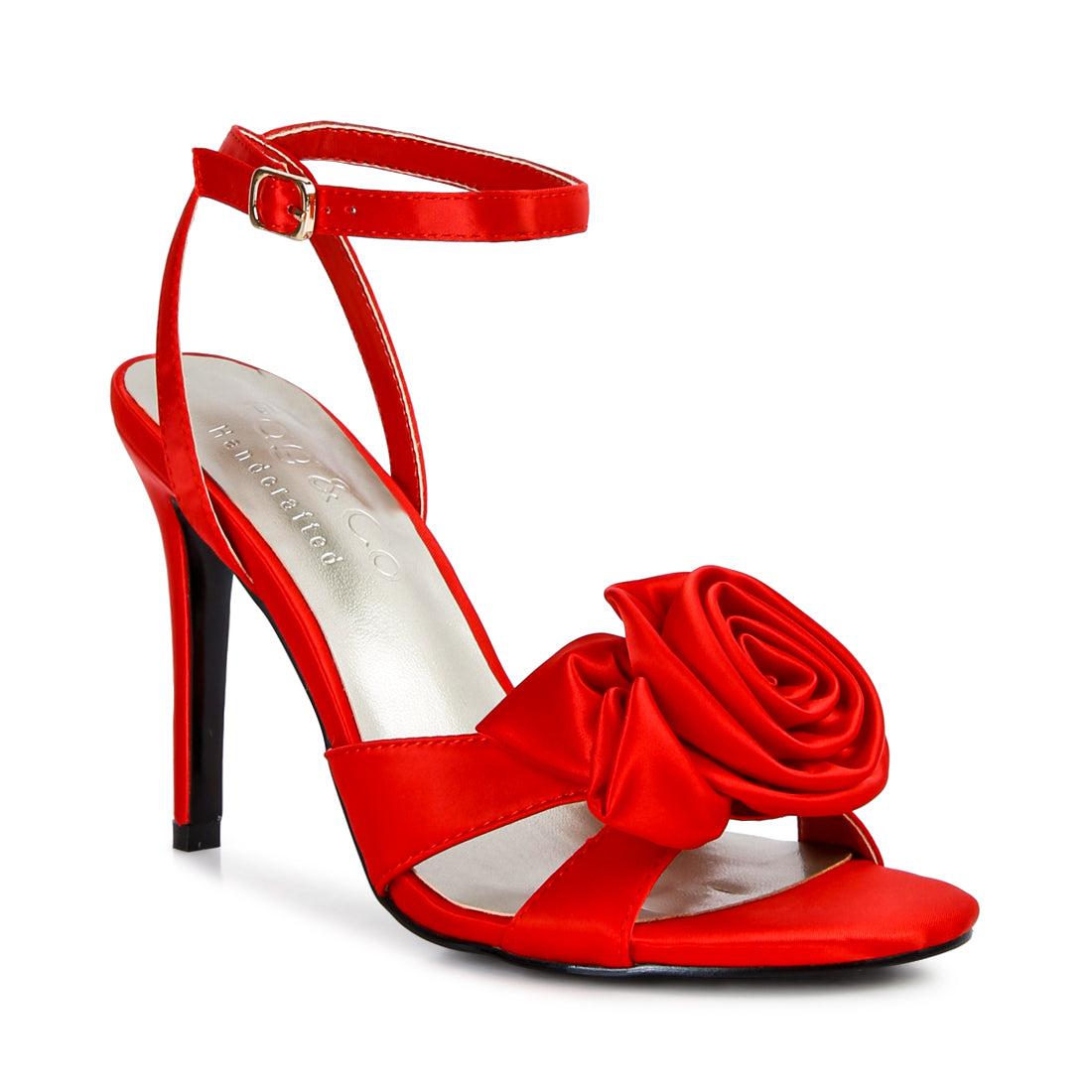 rose bow satin heeled sandals#color_red