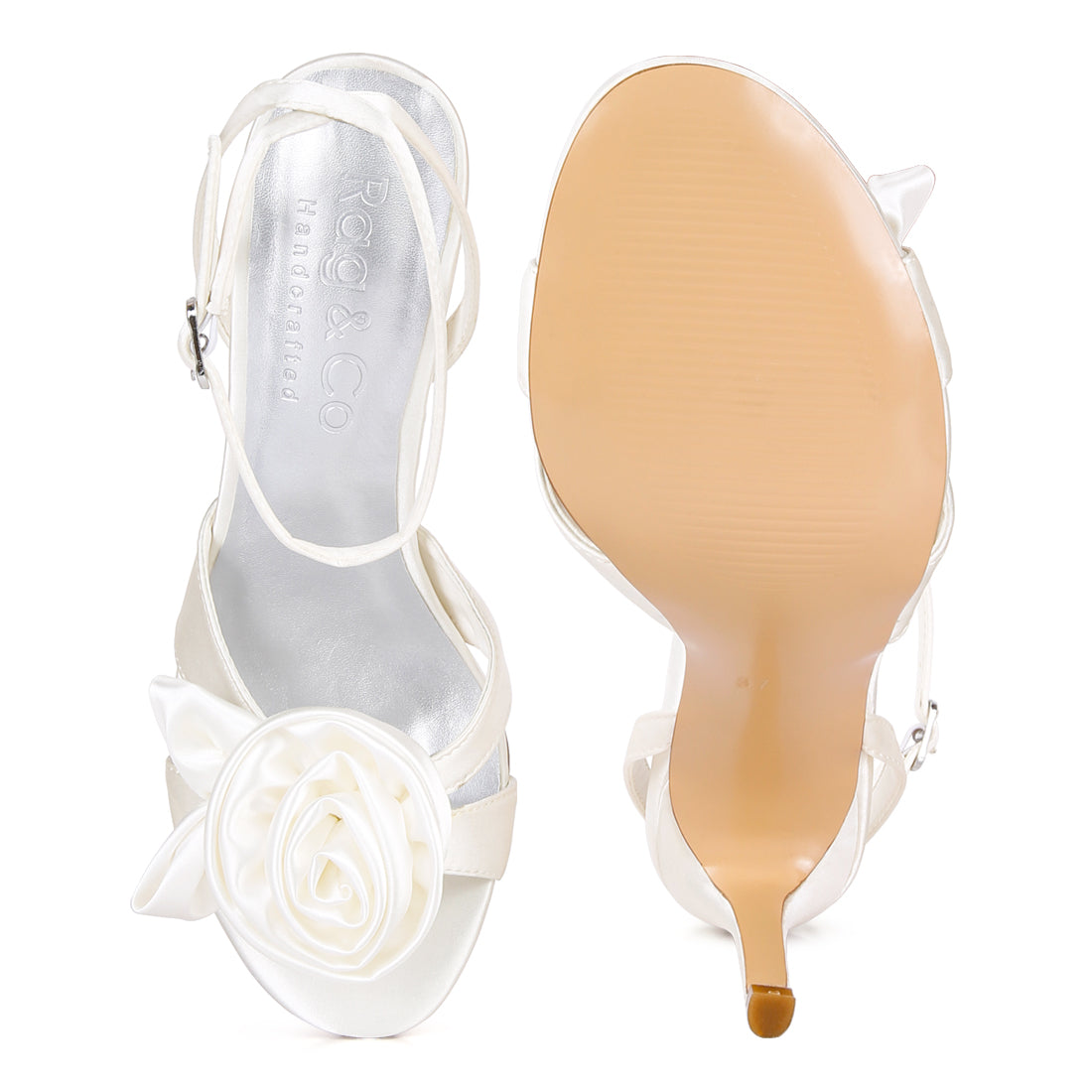 rose bow satin heeled sandals#color_white