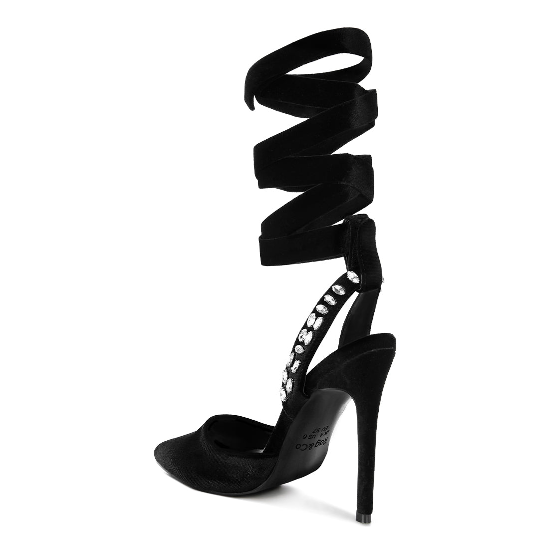 Black Velvet Diamante Tie Up High Heeled Sandals