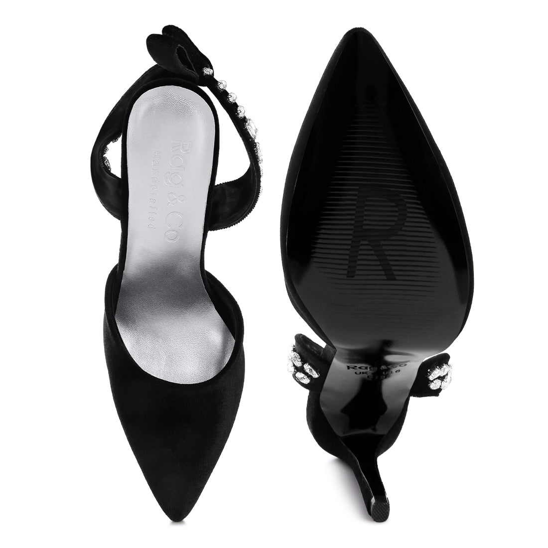 Black Velvet Diamante Tie Up High Heeled Sandals