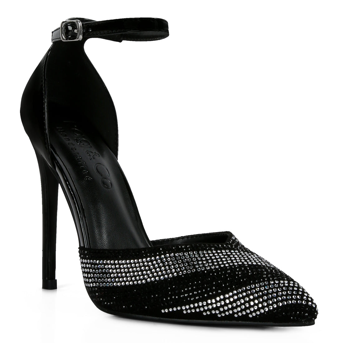 Black High Heeled Diamante Sandals