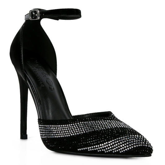 Black High Heeled Diamante Sandals