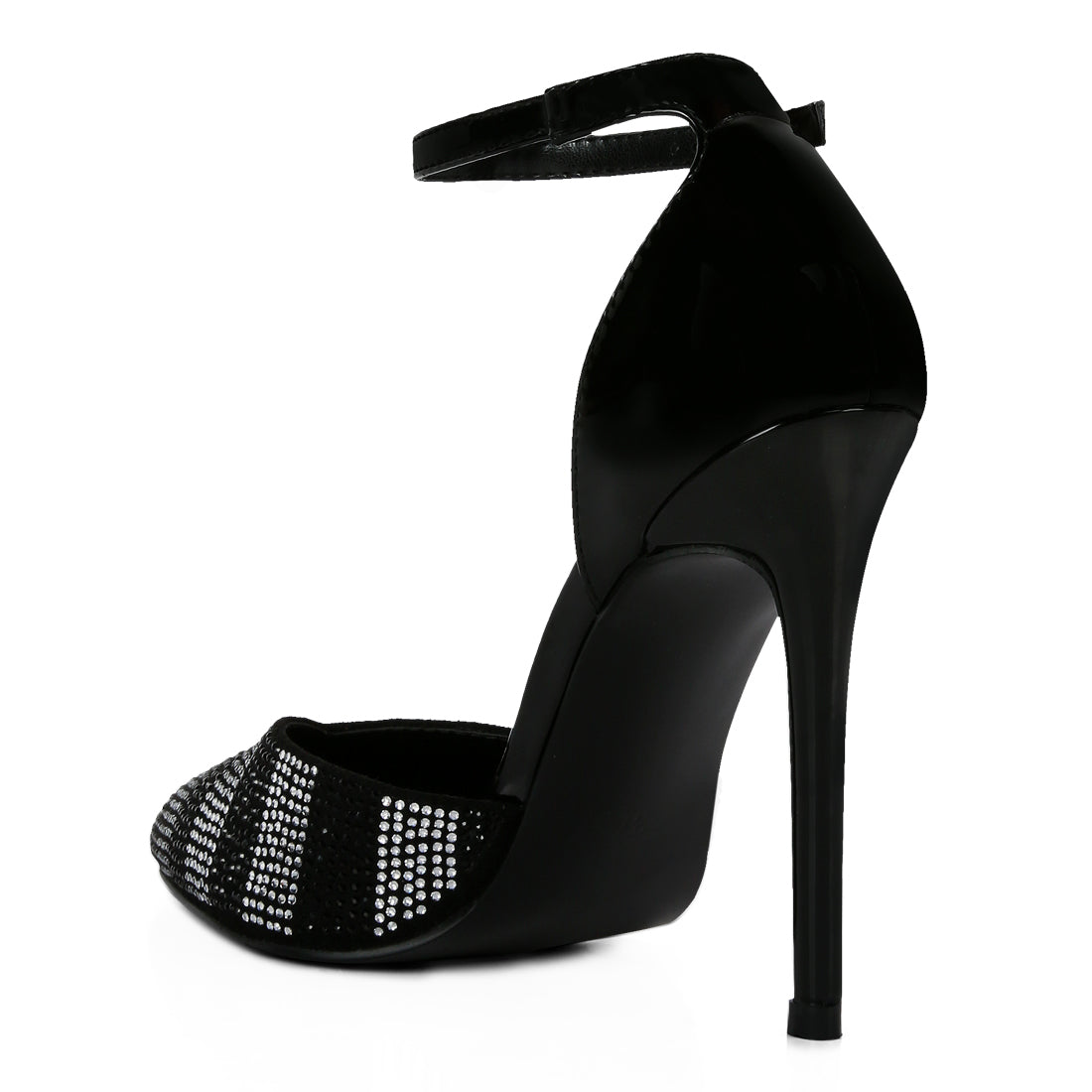Black High Heeled Diamante Sandals