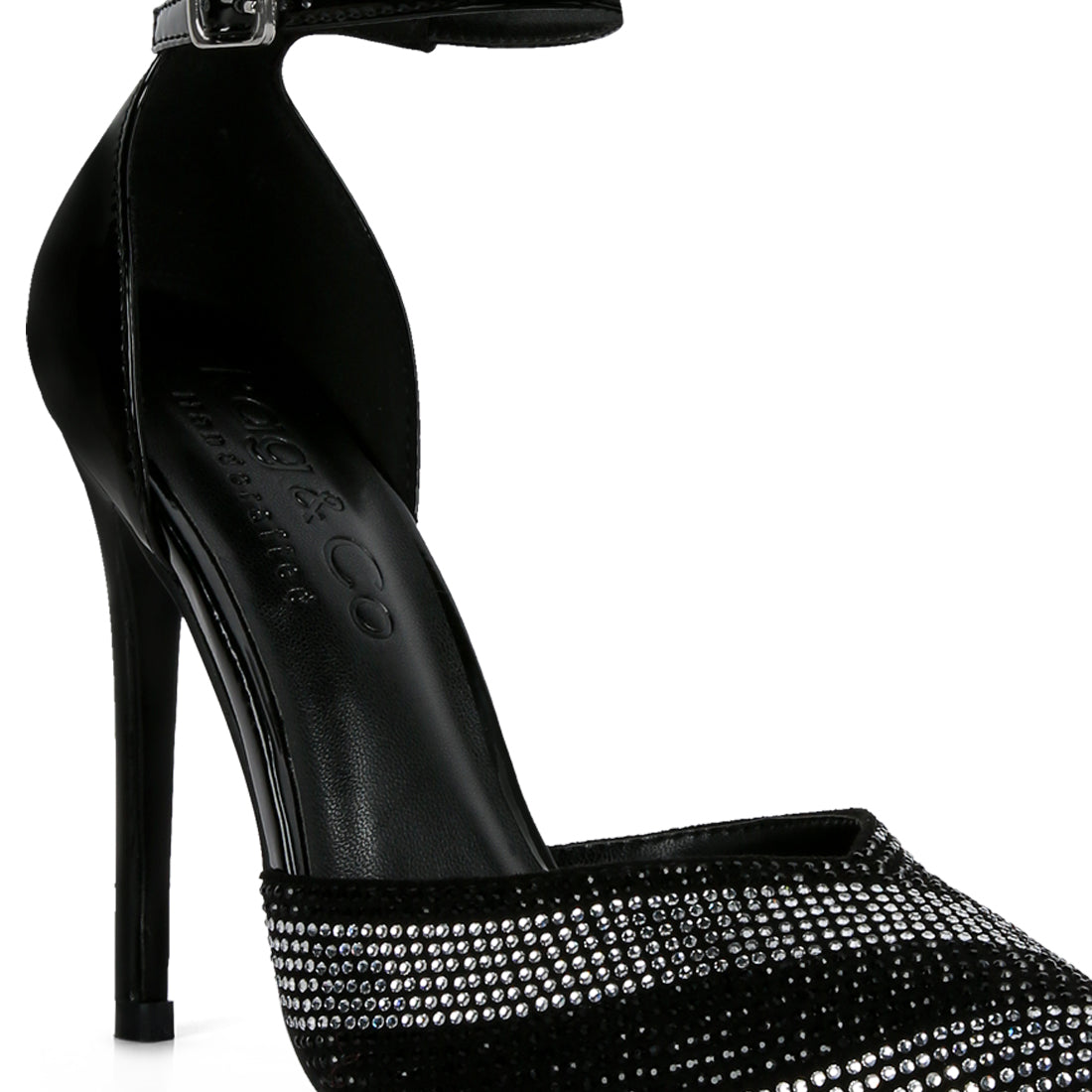 Black High Heeled Diamante Sandals