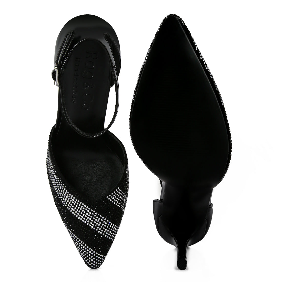 Black High Heeled Diamante Sandals