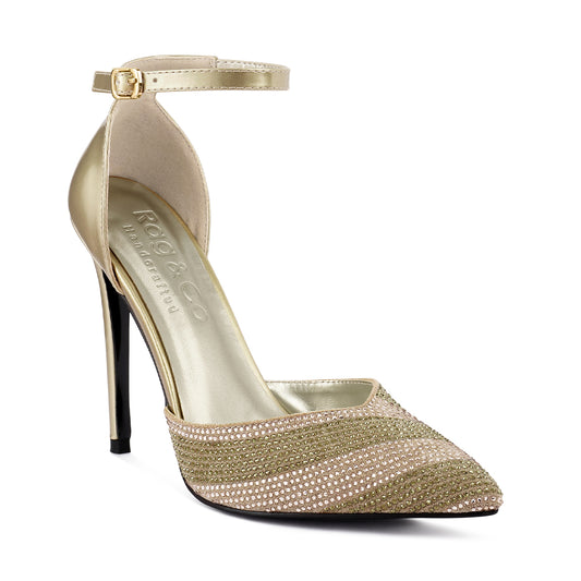 Gold High Heeled Diamante Sandals