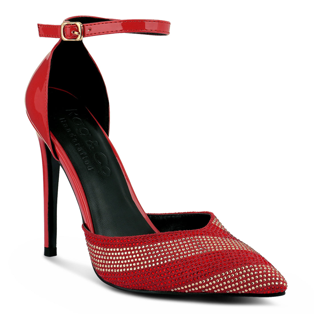 Red High Heeled Diamante Sandals