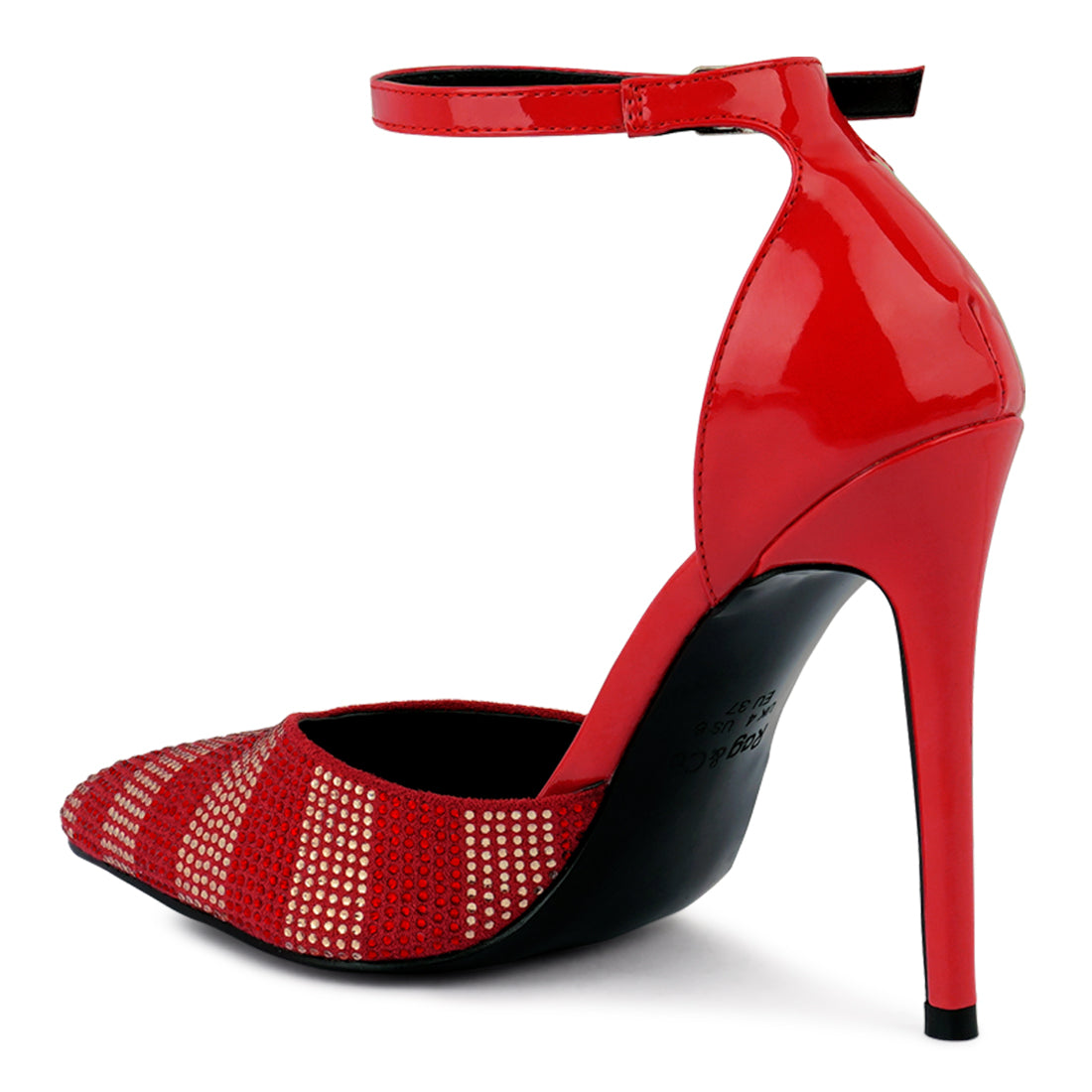 Red High Heeled Diamante Sandals