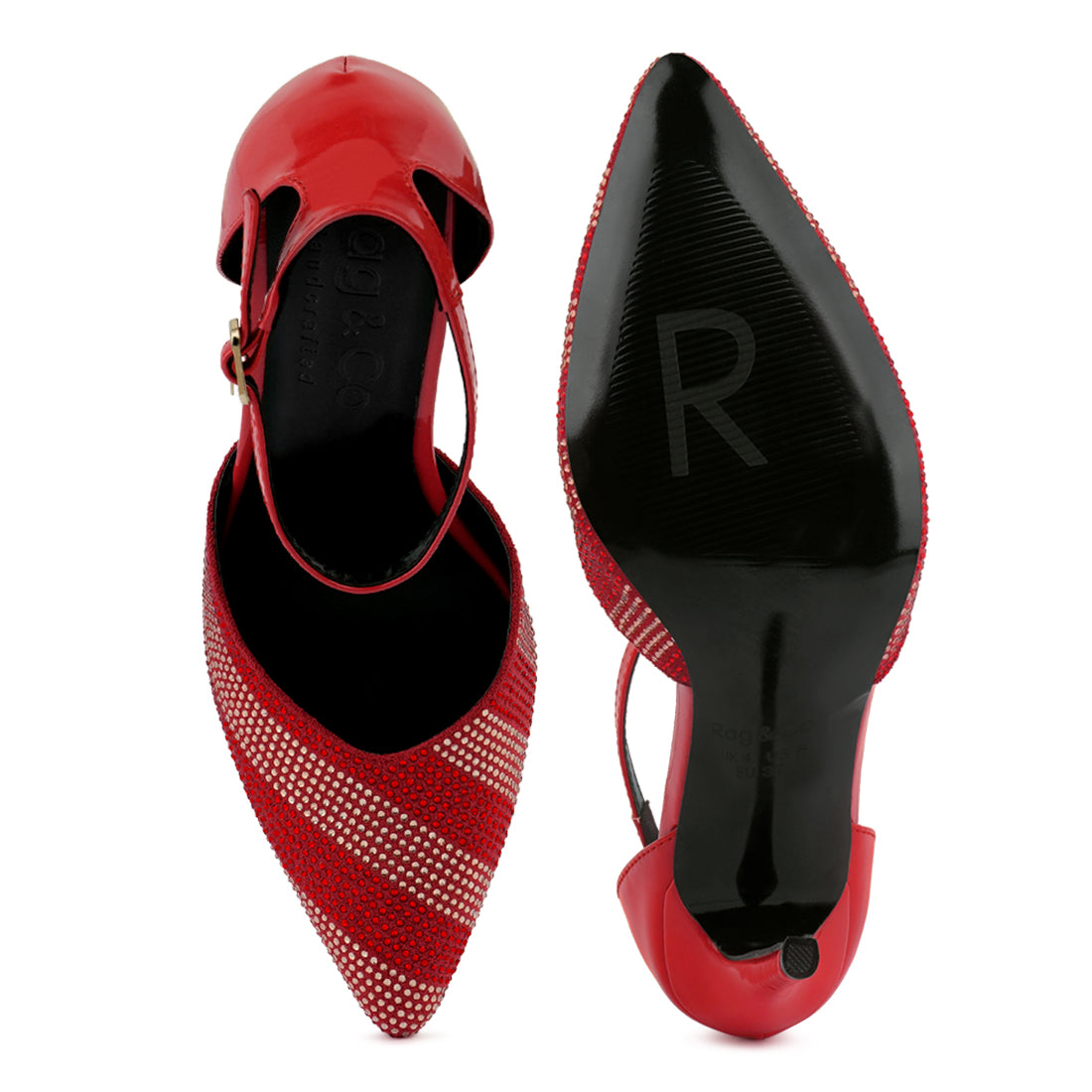 Red High Heeled Diamante Sandals