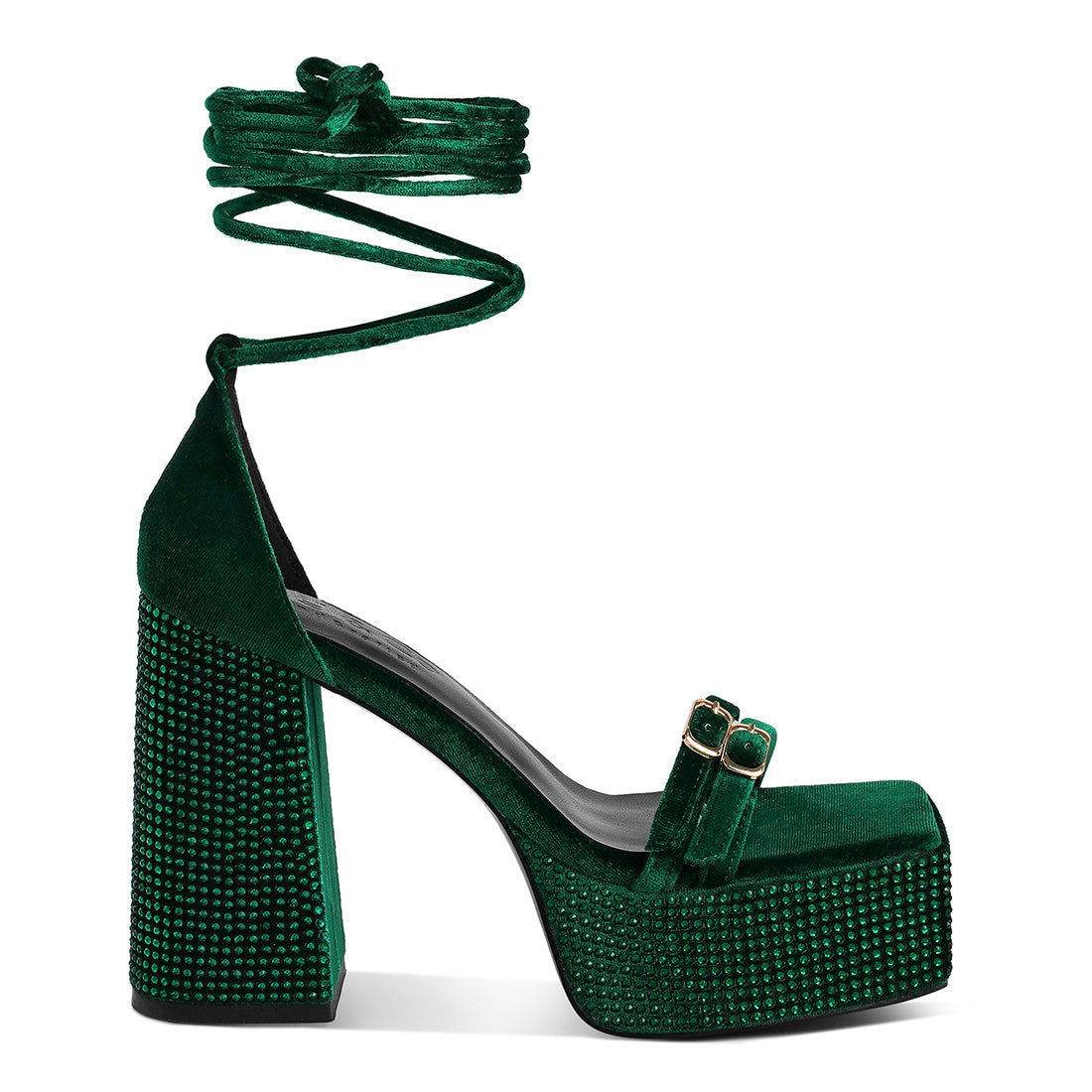 high platform diamante lace up sandals#color_green