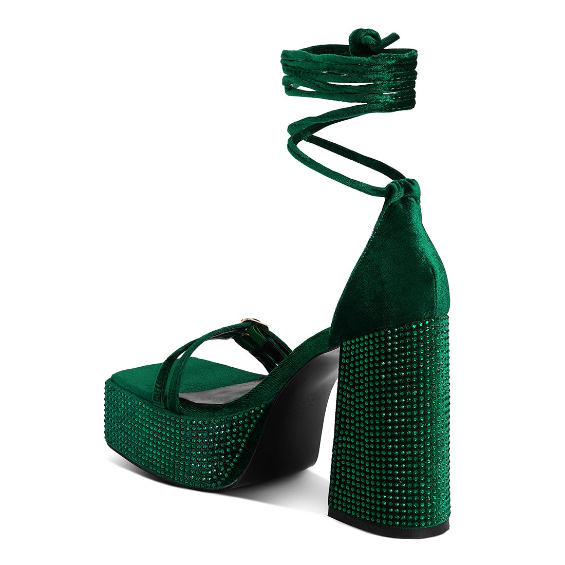 high platform diamante lace up sandals#color_green