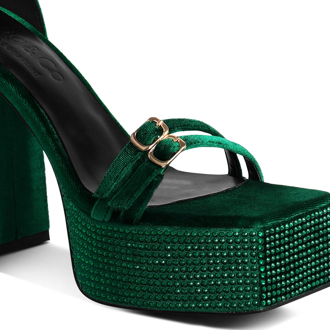 high platform diamante lace up sandals#color_green
