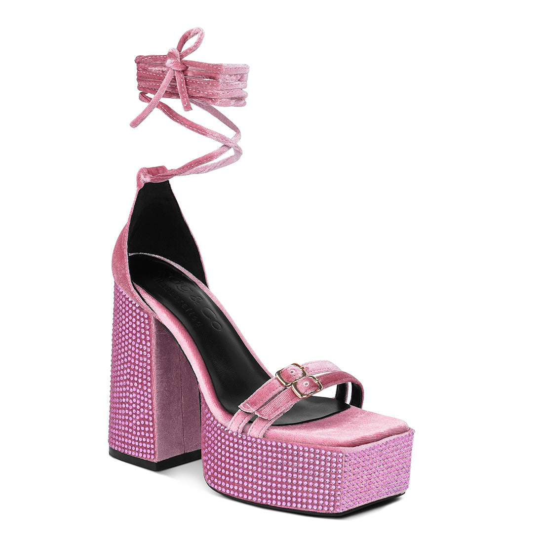 high platform diamante lace up sandals#color_pink