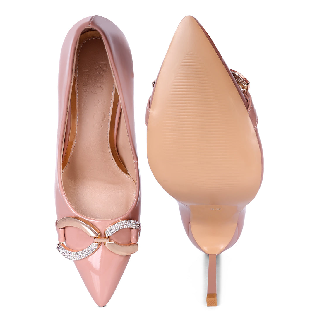buckle embellished stiletto pump shoes#color_blush